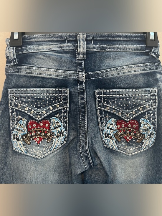 Vintage Denim - Vintage Y2K Disclosure Women’s Boot Cut Jeans w/ Red Heart & Embroidered Wings 0